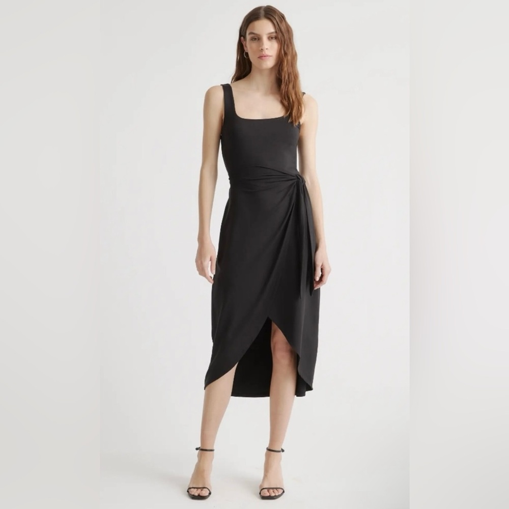 Quince Tencel Jersey Side Tie Black Dress Size Medium